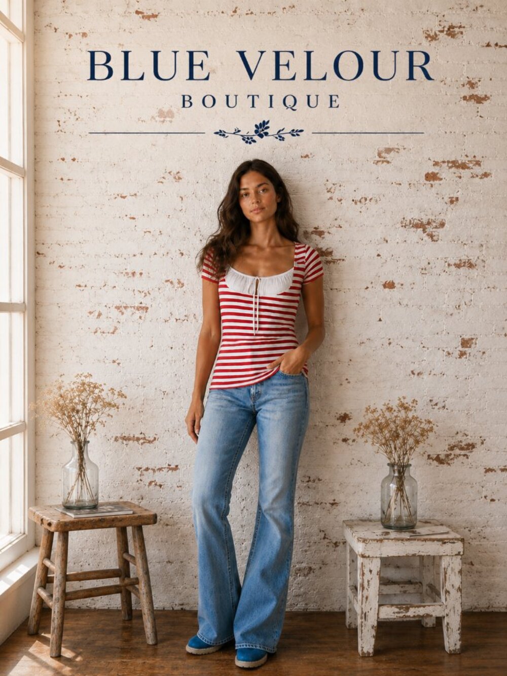 Easy Wear red and white striped top